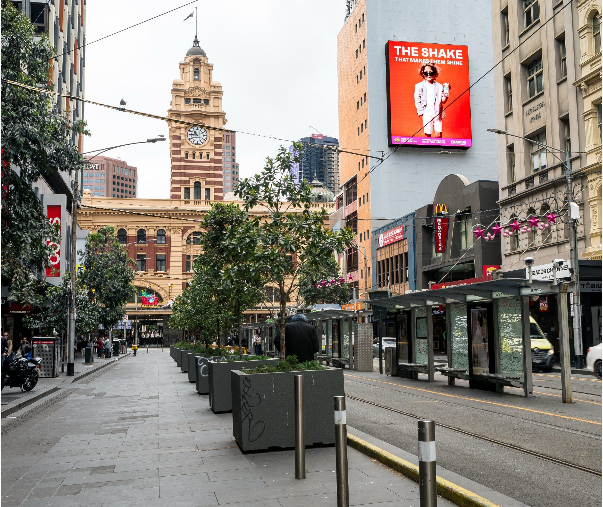 Famous on a large-format digital screen on Flinders Street, Melbourne
